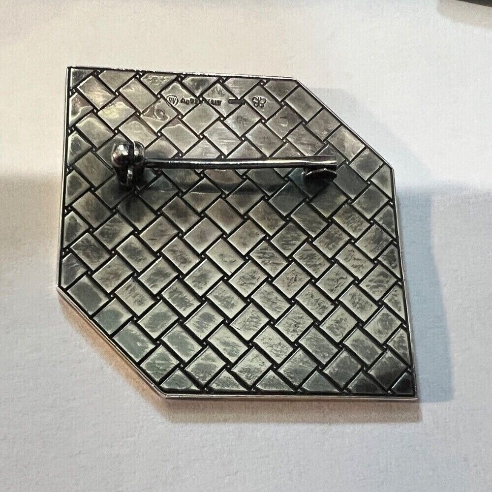 Bottega Veneta Sterling Silver Collana Argento Oro Giallo Brooch Box & Papers